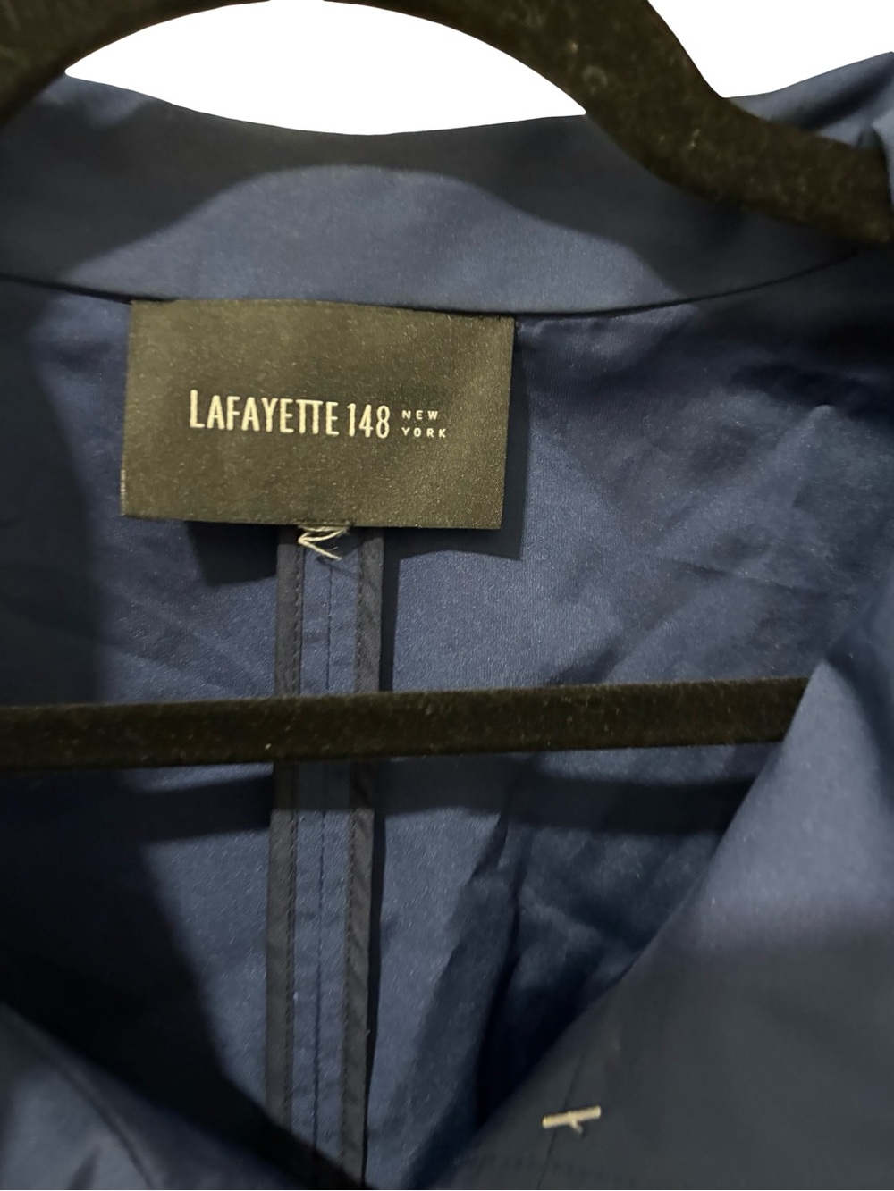 Lafayette 148 NY Navy Blue Zip-Front Jacket, Gold Hardware, Cinched Waist - Picture 3 of 3